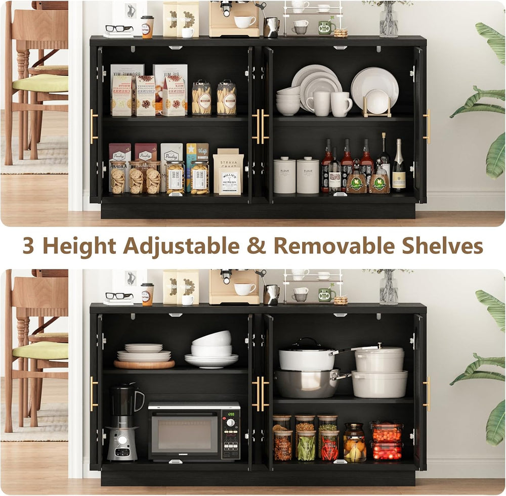 59" Rattan Sideboard Buffet Cabinet with Storage, 4 Arched Doors
