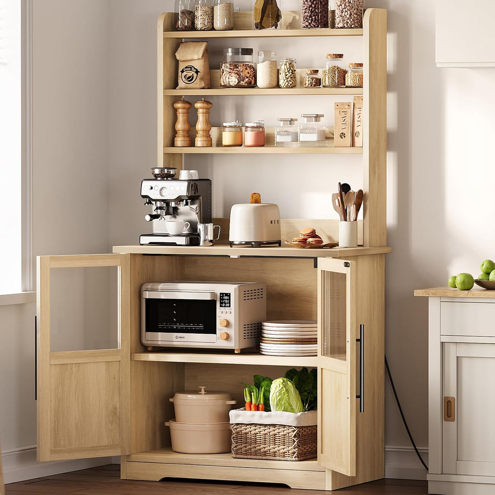 IDEALHOUSE Bakers Rack with Storage Cabinet, Microwave Stand with Power Outle...