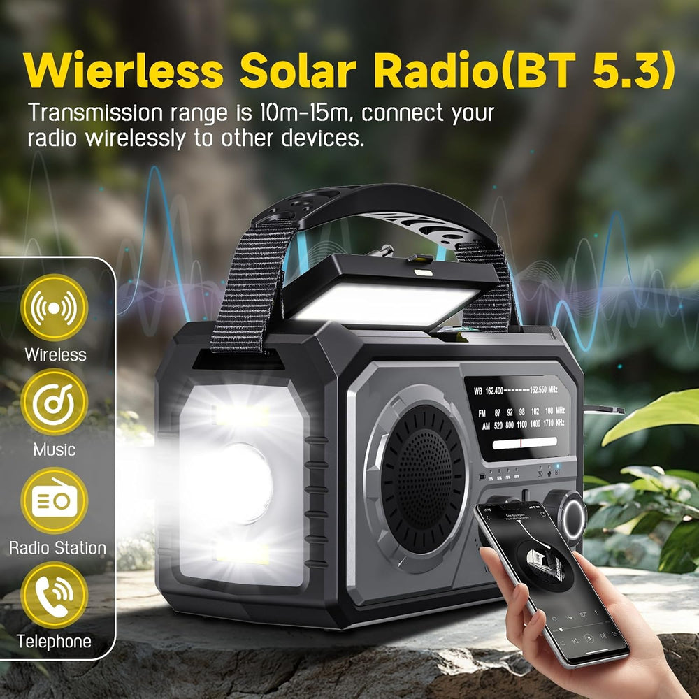 16000mAh Emergency Radio, NOAA/AM/FM Solar Hand Crank Weather Radio