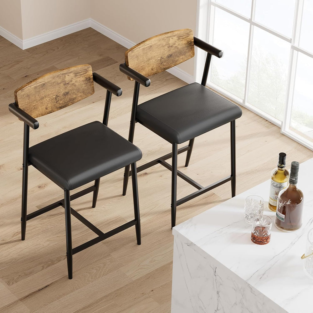 IDEALHOUSE Bar Stools Set of 2 with Armrests, Counter Height Bar Stools Set w...