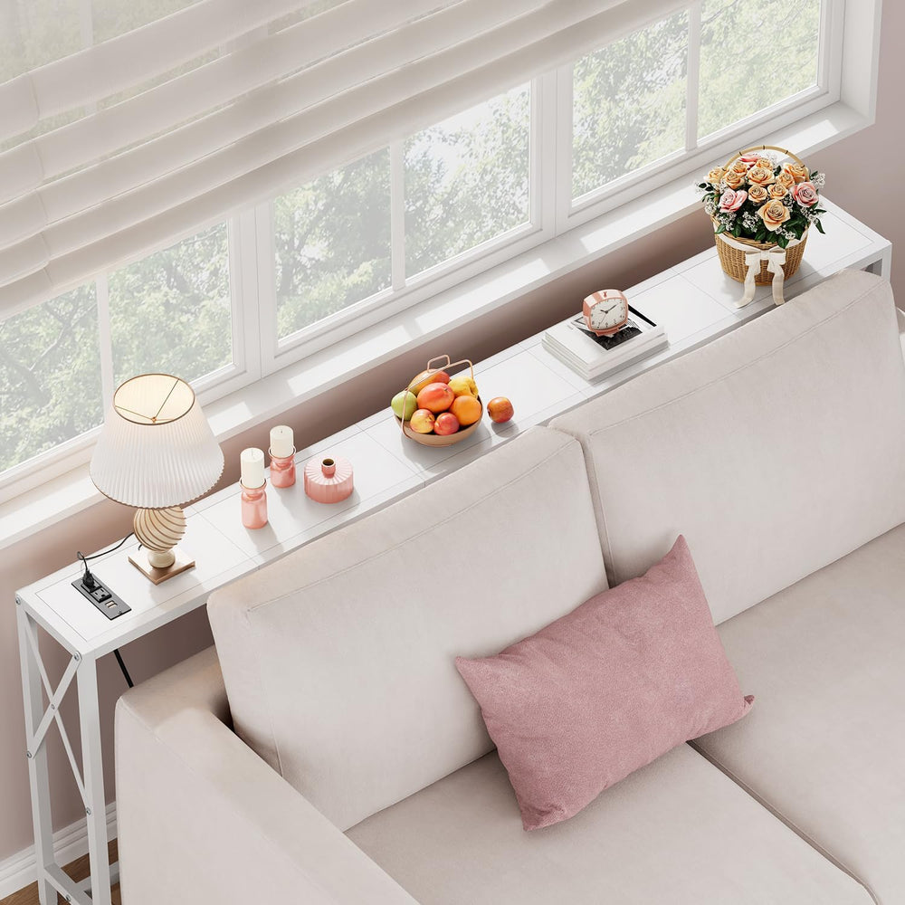 Gewudraw 70 in Skinny Sofa Table Behind Couch, Console Table with Oulets &...