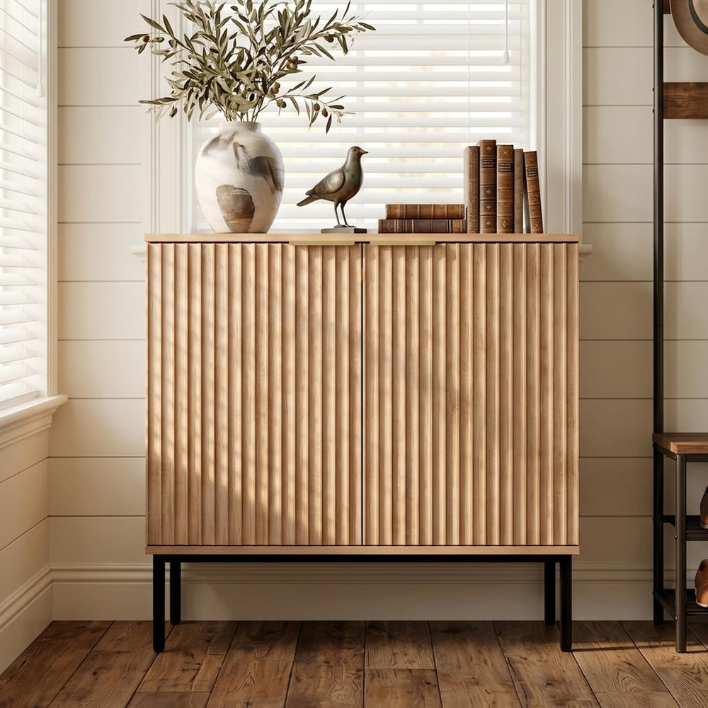 Fluted Buffet Cabinet with Storage, Sideboard for Dining Room, Modern Wood Ki...