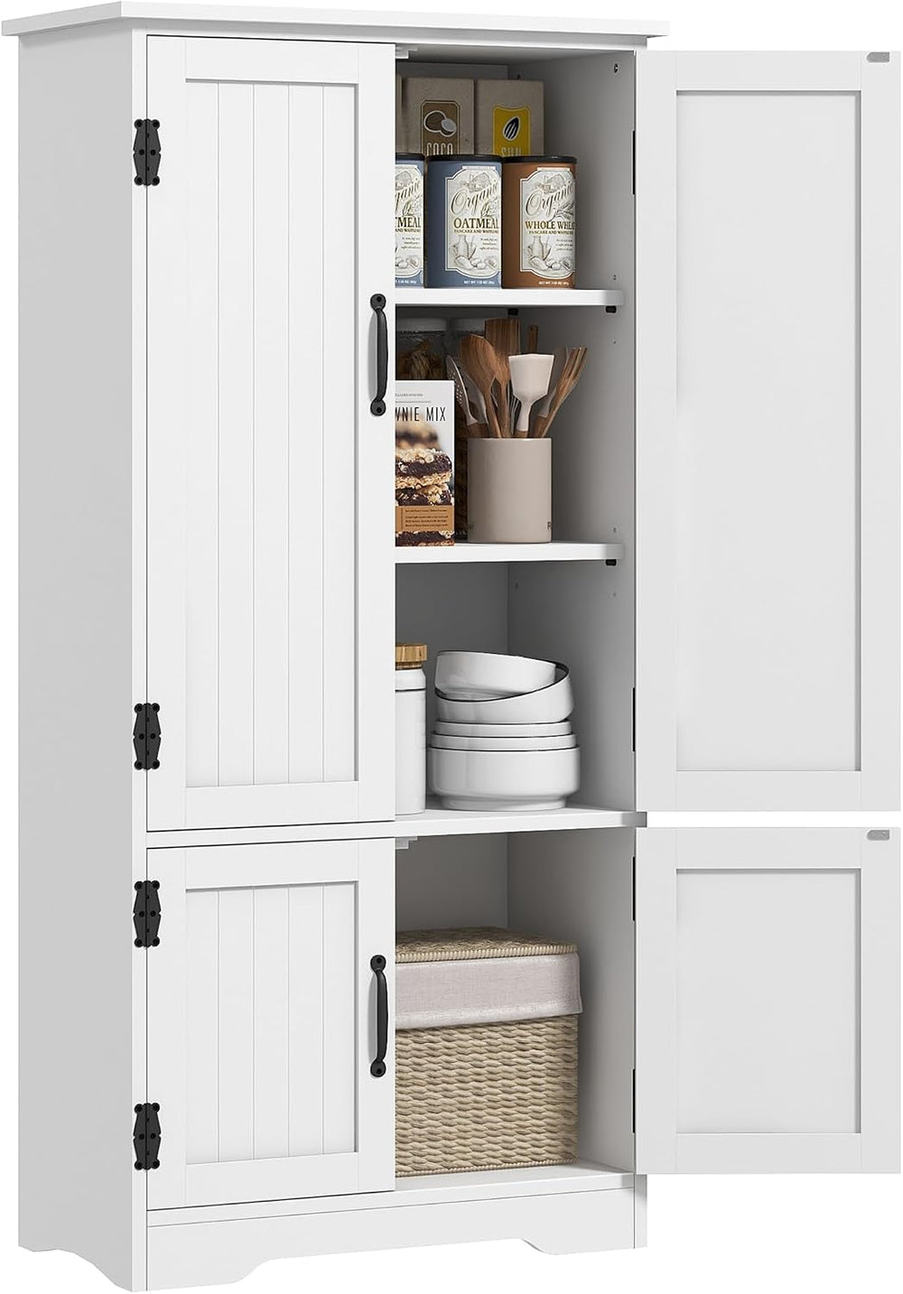 HOMCOM 48.5" Kitchen Pantry Cabinet with 2 Adjustable Shelves and 4 Bead...