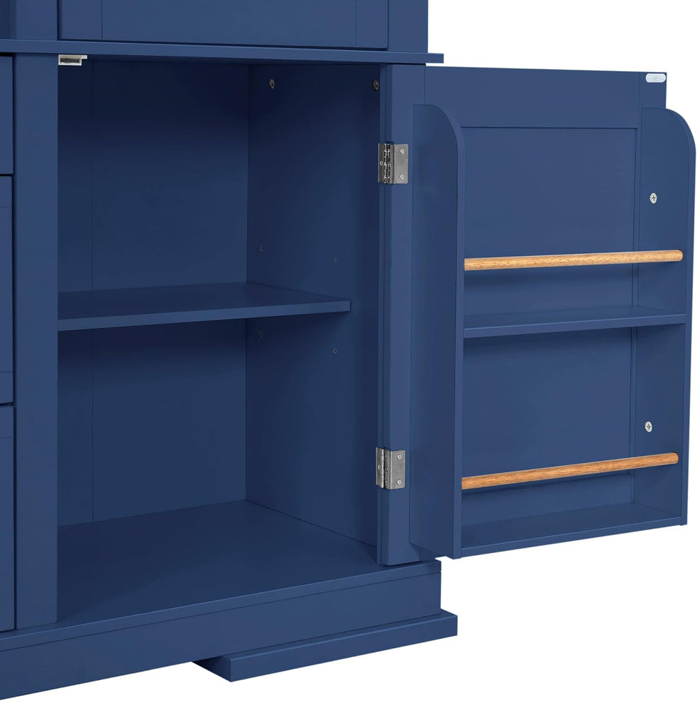 63.3" Traditional Freestanding Buffet Hutch with Storage Shelves & O...