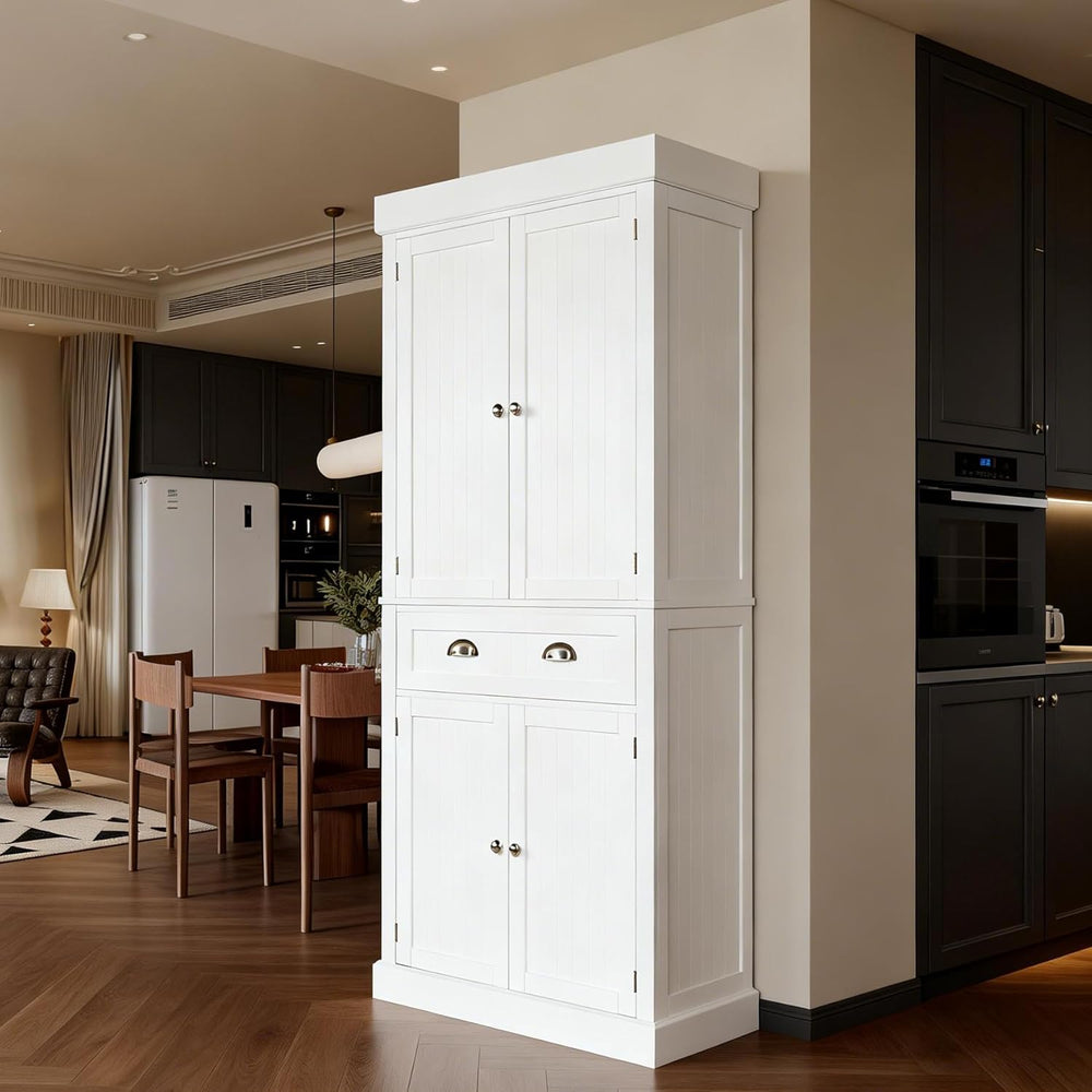 VINGLI 71-Inch White Storage Cabinets with Drawers, Freestanding Pantry Cabin...