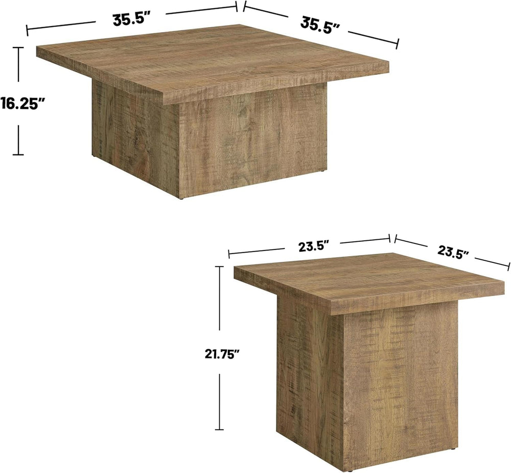 Square Coffee Table Set, End Table Set, Engineered Wood Living Room Tables, M...