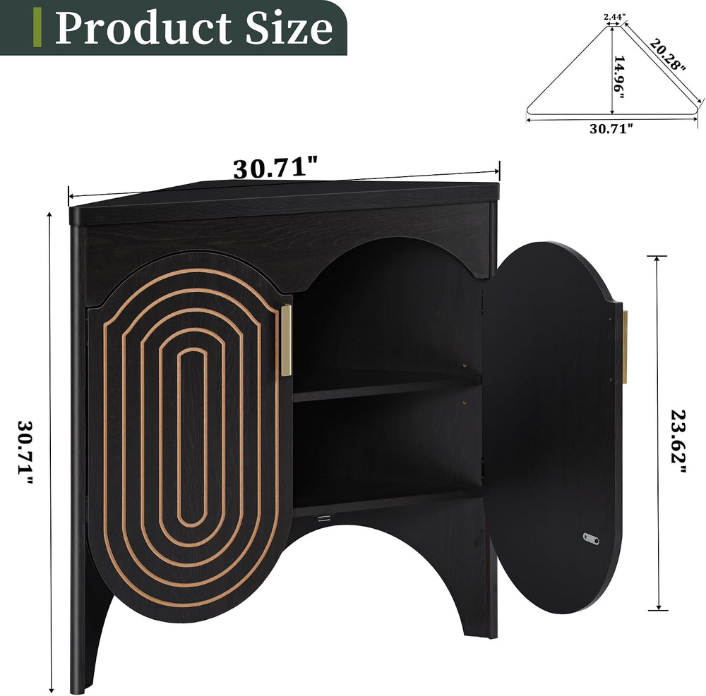 Small Corner Storage Cabinet, Mid Century Modern Floor Corner Cabinet with Cu...