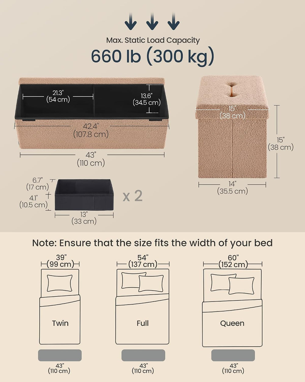 SONGMICS Large Folding Storage Ottoman Bench, 15 x 43 x 15 Inches | Foot Rest...
