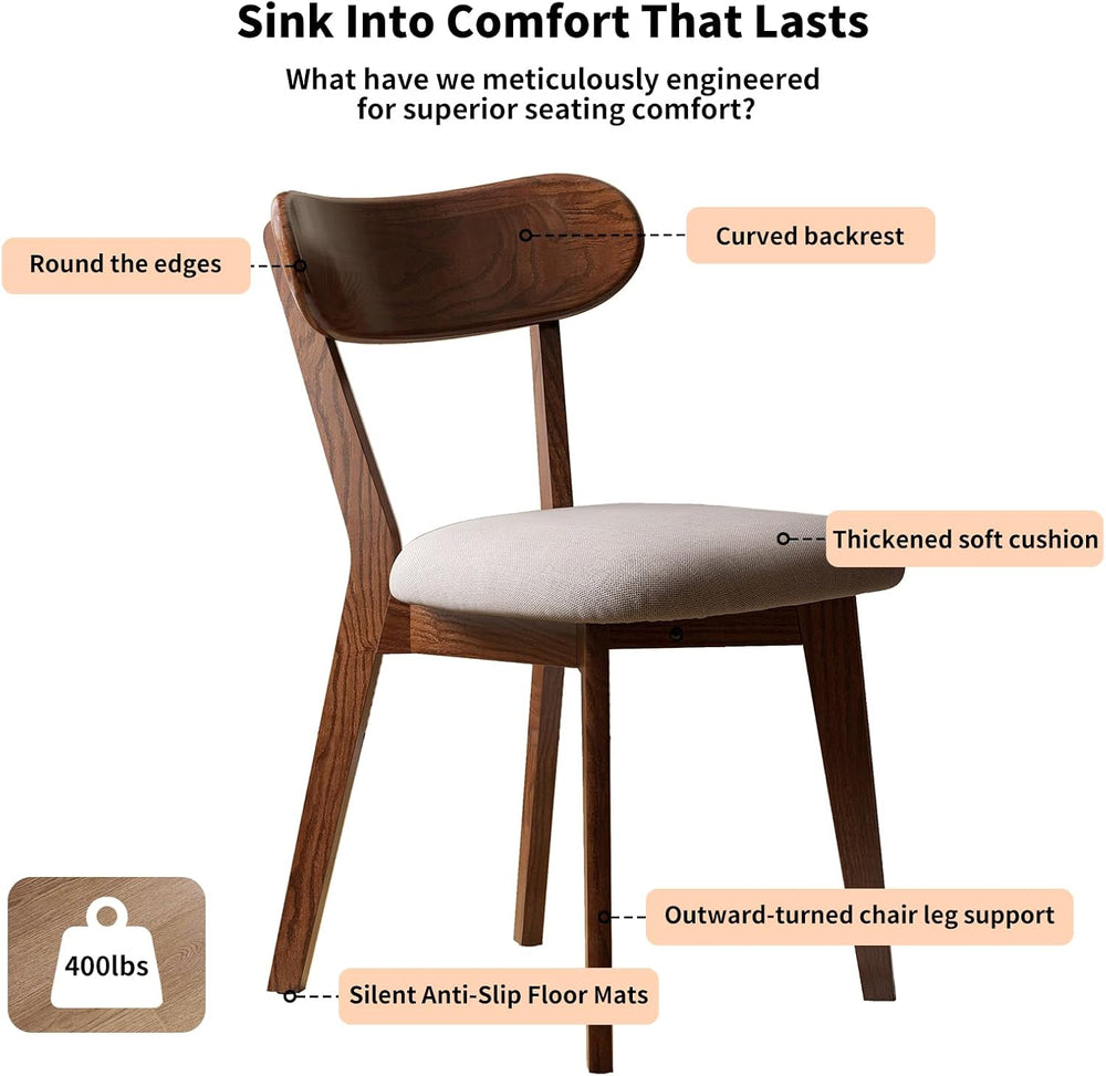 Mid Century Modern Walnut Dining Chairs Set of 4, FAS-Grade Oak, 400 lbs | He...