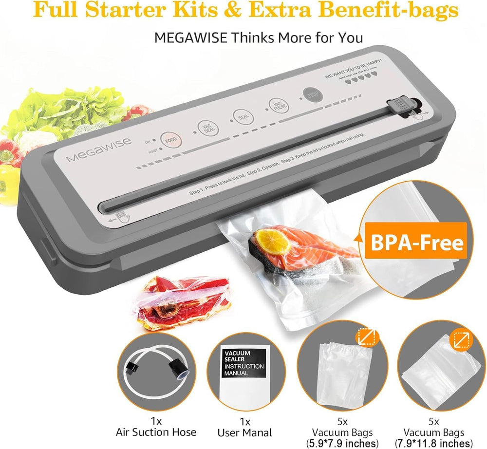 MEGAWISE Vacuum Sealer Machine, Portable Strong Suction Power Food Sealer, Ba...