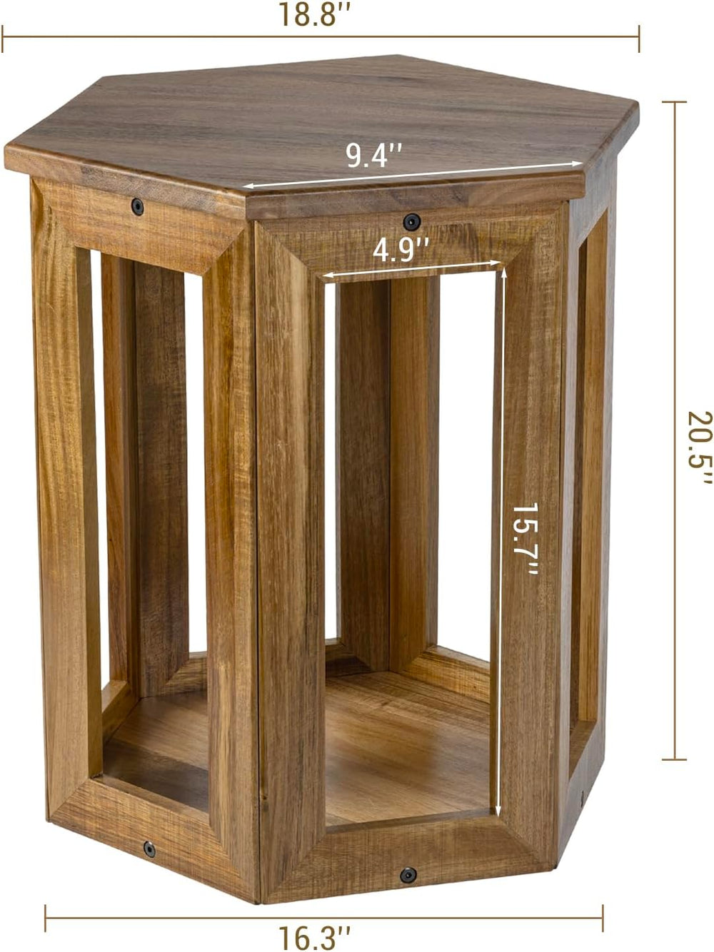 MyGift Hexagon Acacia Wood End Table with Shelf – 20-Inch Tall Small Side Tab...