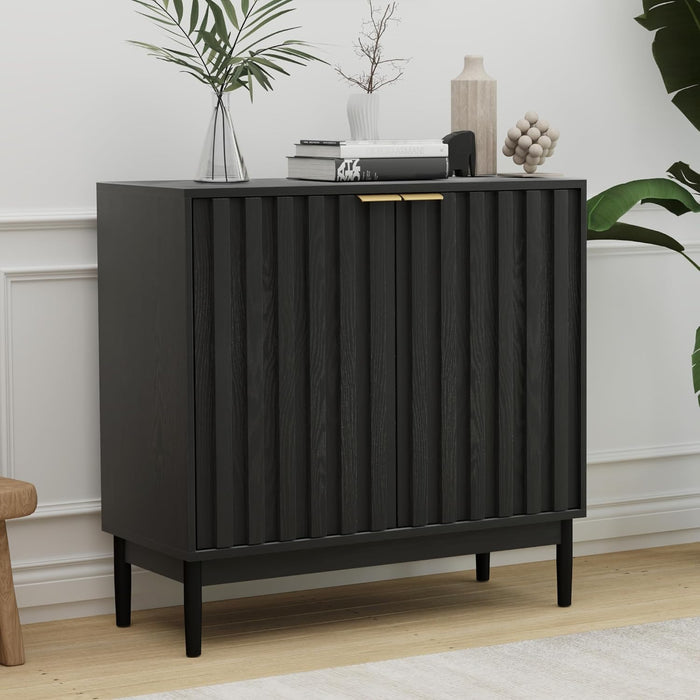 Fluted Buffet Cabinet with Storage, Small Accent Cabinets, Black