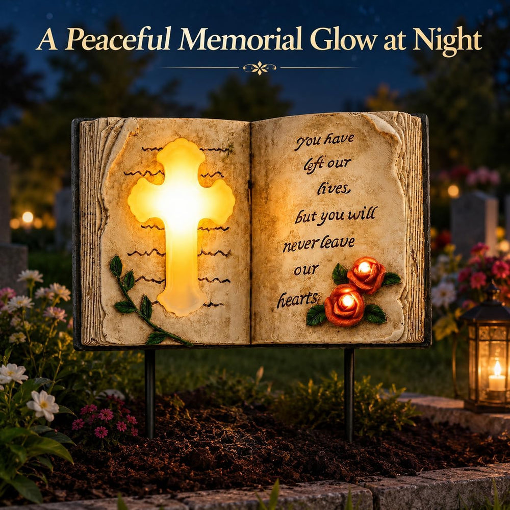 Candieslife Outdoor Solar Memorial Cross Stakes Lights, Waterproof Book Statu...