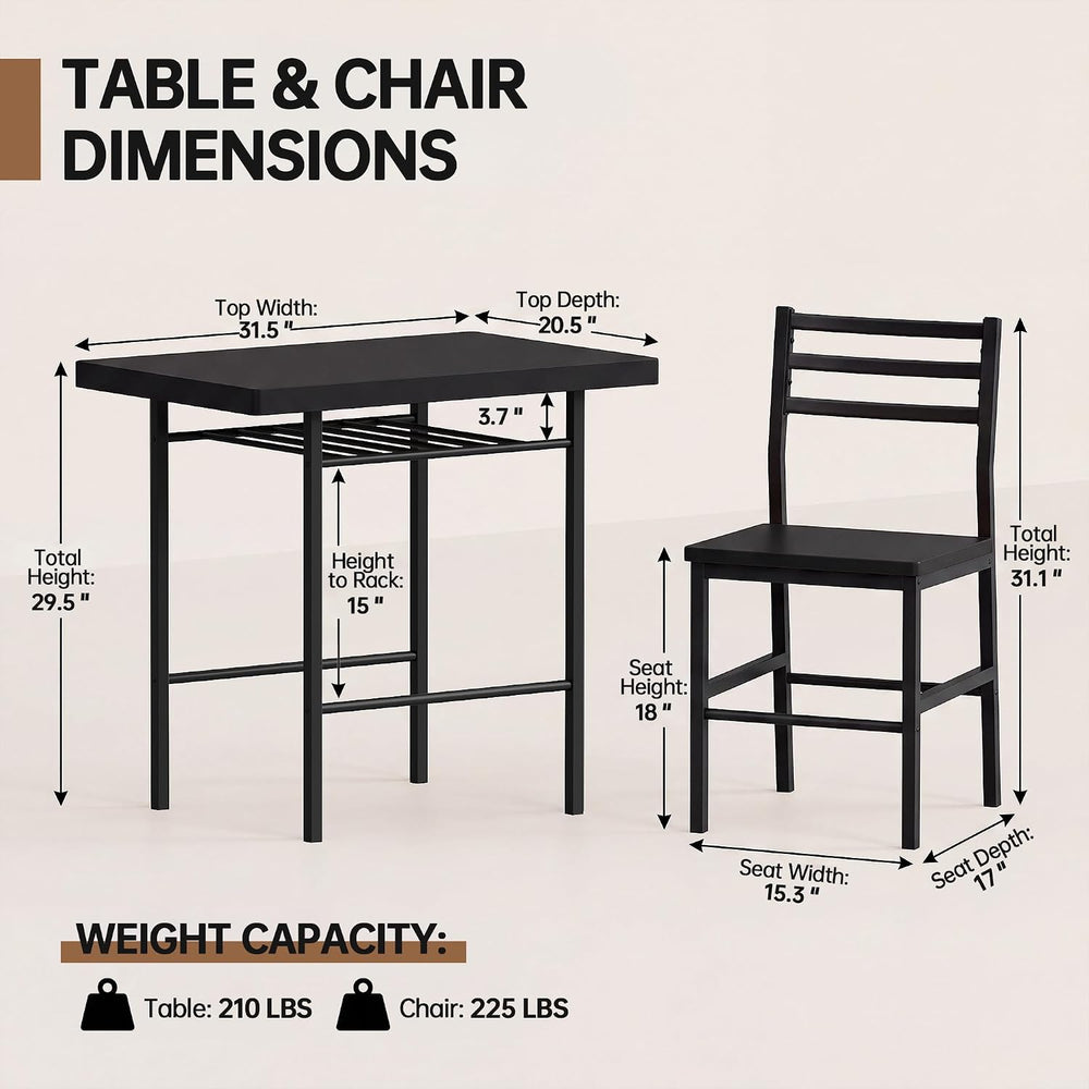Furmax 3 Piece Kitchen & Dining Room Set, Dining Table Set for 2, Black |...