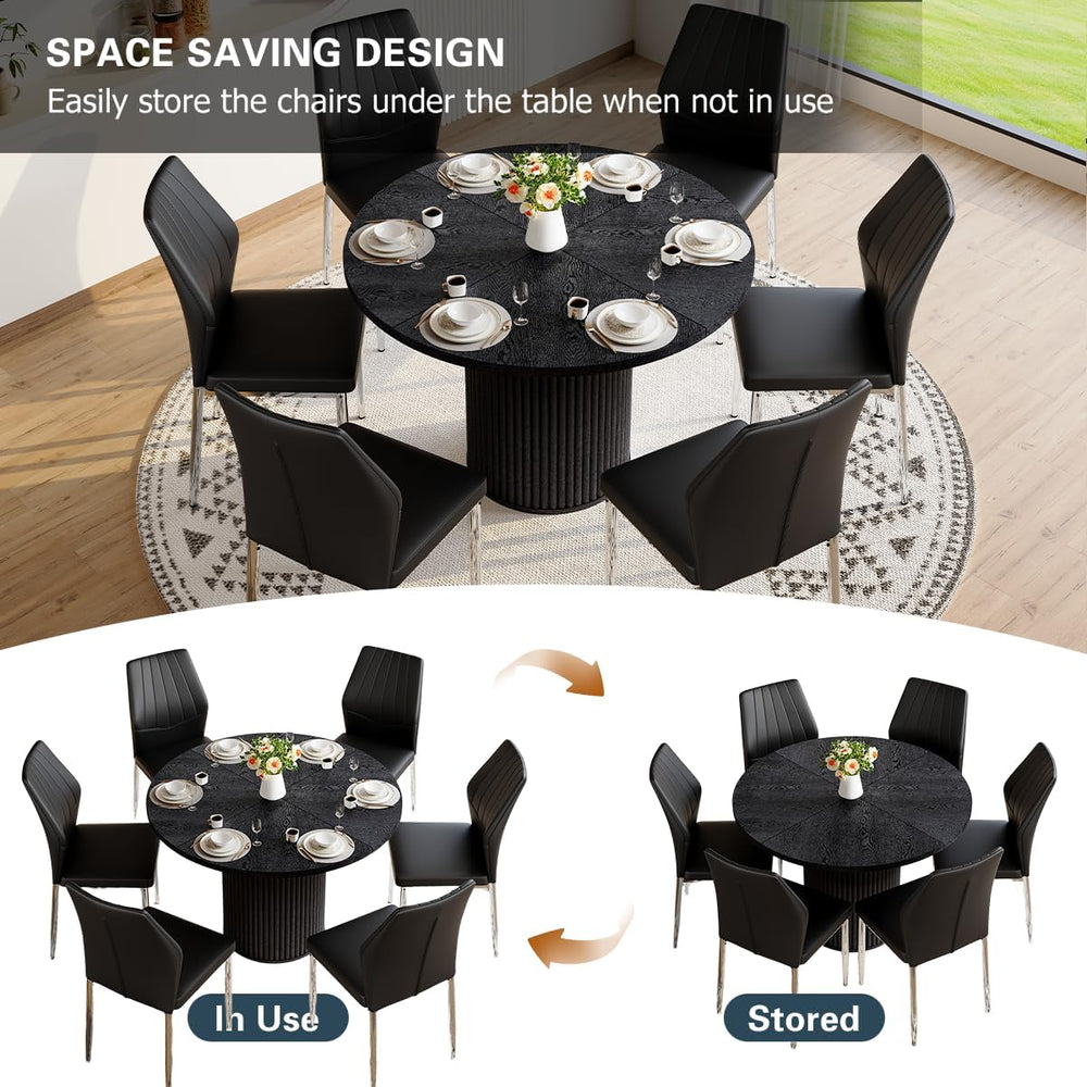 Round Dining Table Set for 6, Black Kitchen Table Set for 6 with 42''...