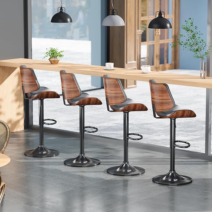 Swivel Bar Stools Set of 4, Adjustable Bentwood Barstools for Kitchen Counter...
