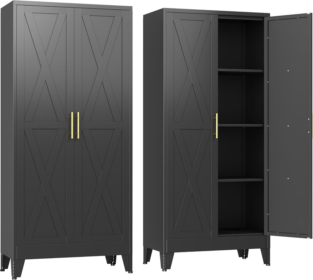 GAIOUS 61" Tall Kitchen Pantry Cabinet,Metal Storage Cabinet Black Cupboard