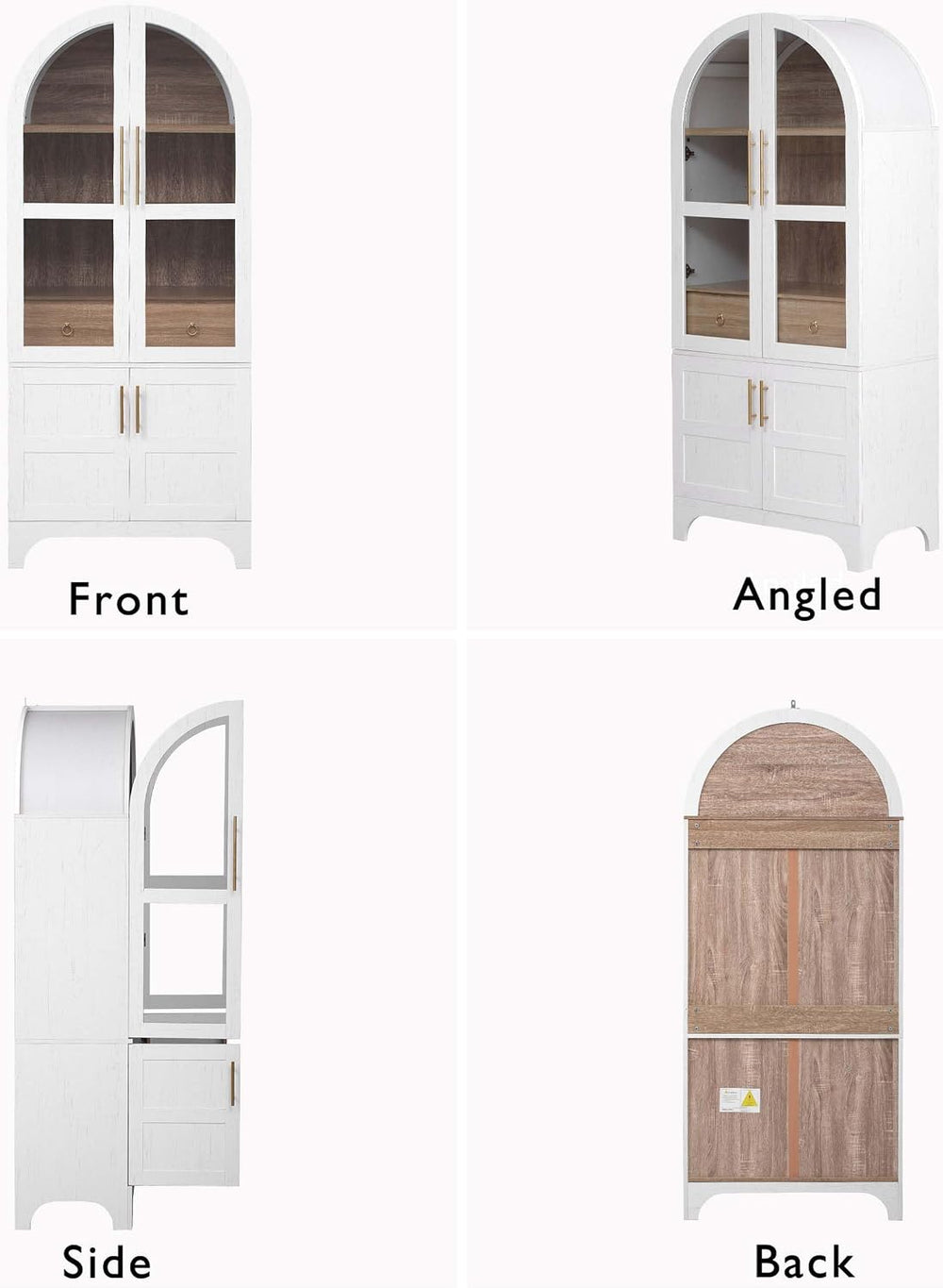 71" Tall Arched Cabinet with Glass Doors, Farmhouse Kitchen Storage Cabi...