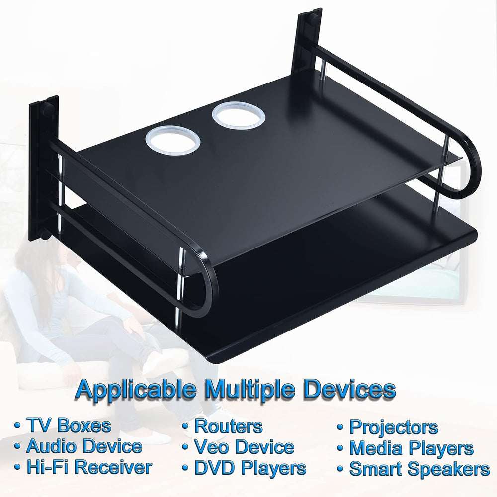 2-Tier Metal Floating Wall Shelves for AV TV Box Console, 12x9.8 Inch