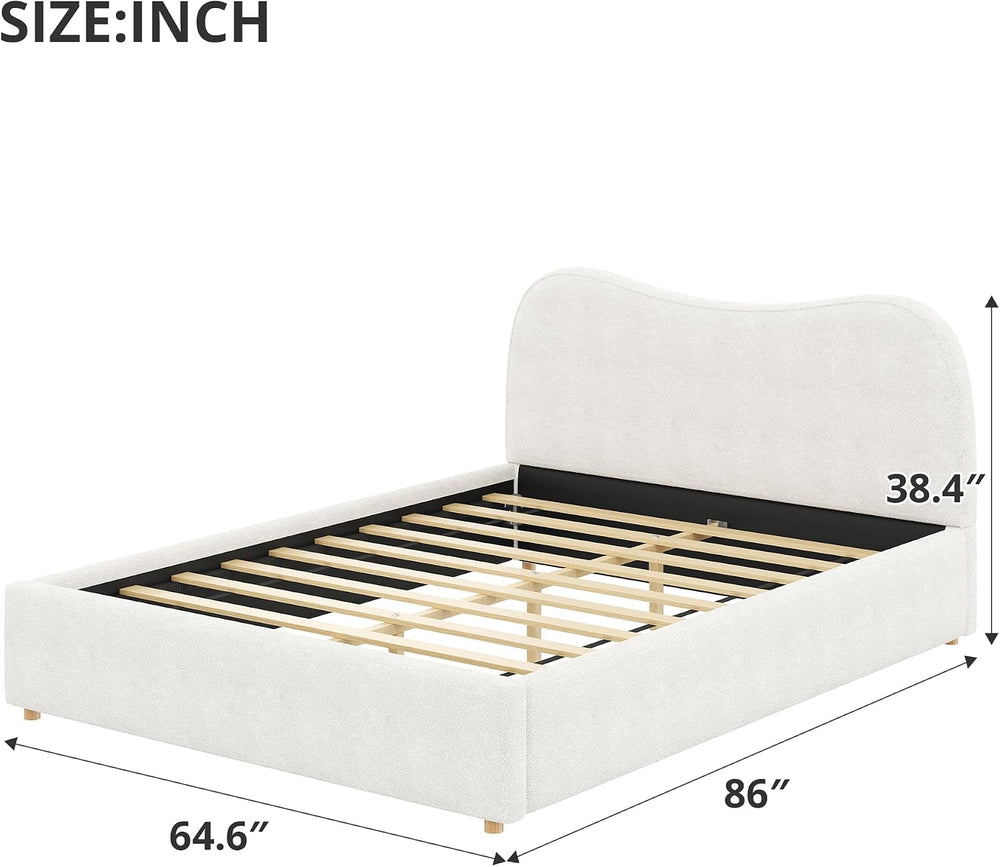 SOFTSEA Queen Size Cloud Bed Frame with Headboard, Boucle Upholstered Platfor...