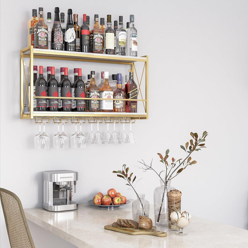 Dokser Wine Rack Wall Mounted Shelf - 2 Tier Wine Bottle Holder for Kitchen |...