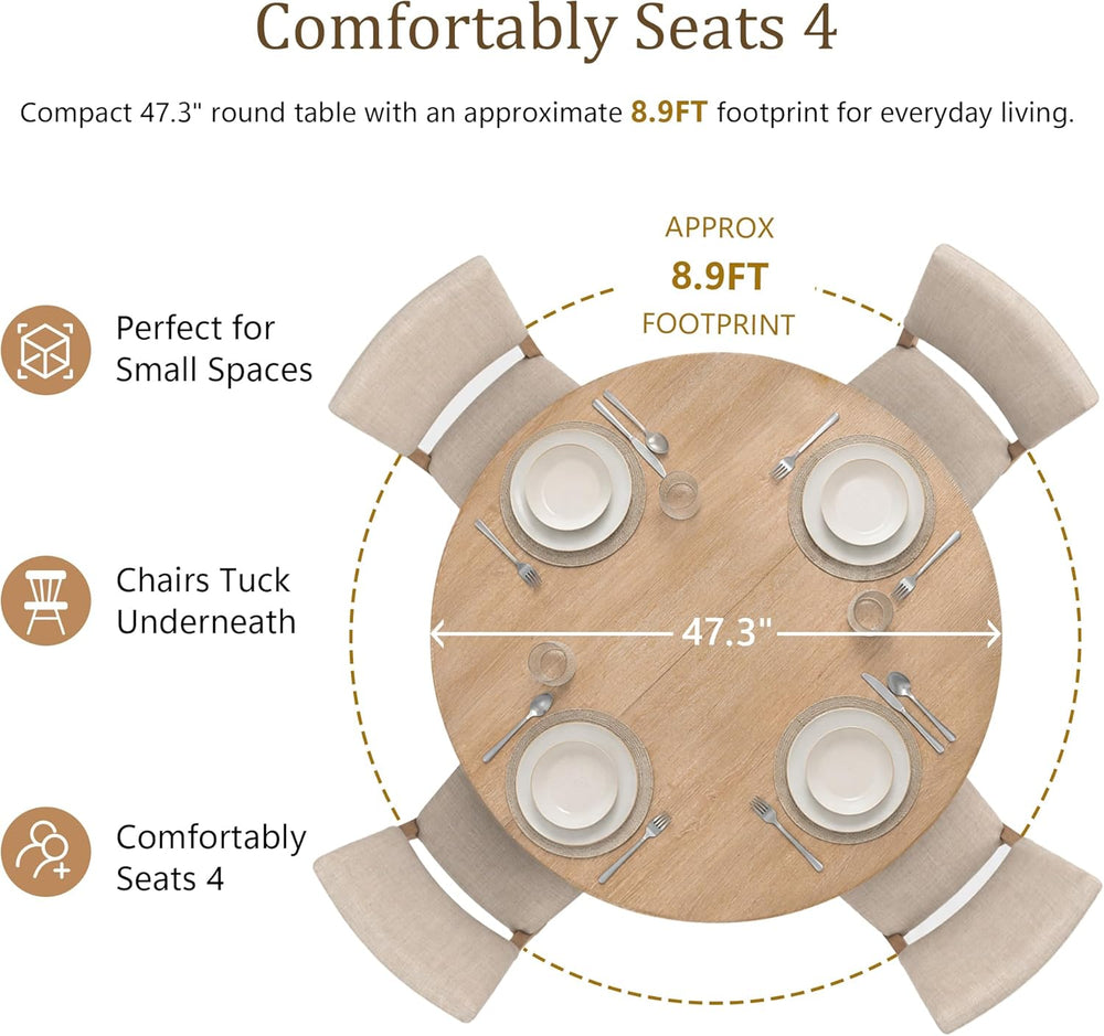 leovanni Round Dining Table Set for 4, Kitchen Table with 4 Upholstered Chair...