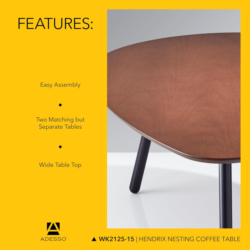 Adesso Set of 2 Nesting Coffee Tables, Walnut Oak & Matte Black | Hendrix...