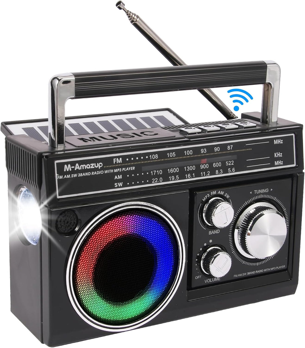 Radios Portable AM FM, Retro Portable Radio with Bluetooth Speaker and Flashl...