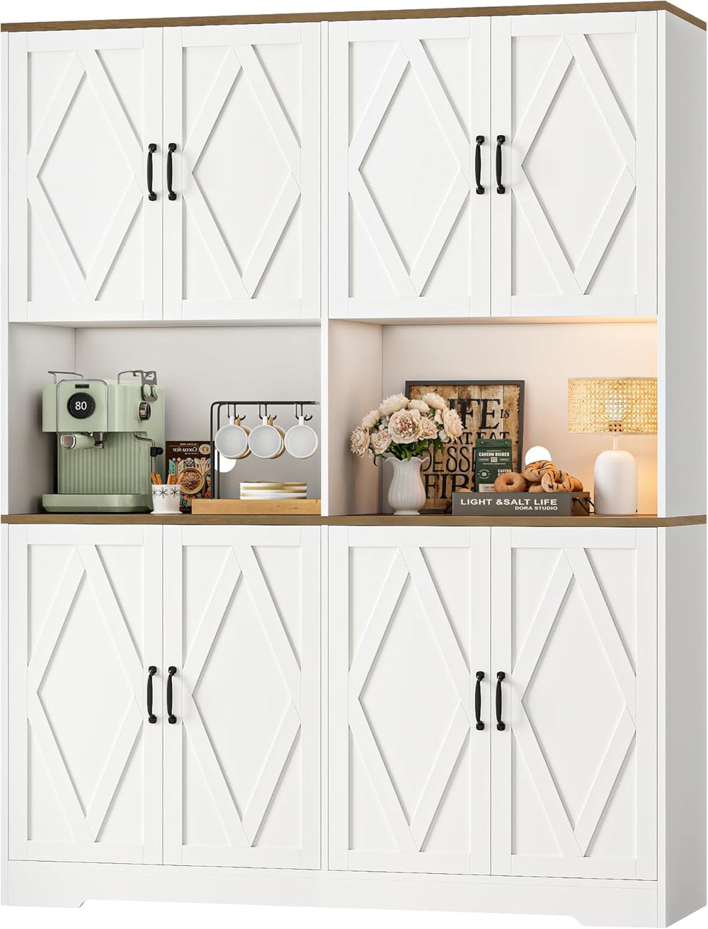 HOSTACK 71" Tall Pantry Cabinet, 55" Wide Kitchen Pantry Storage Ca...