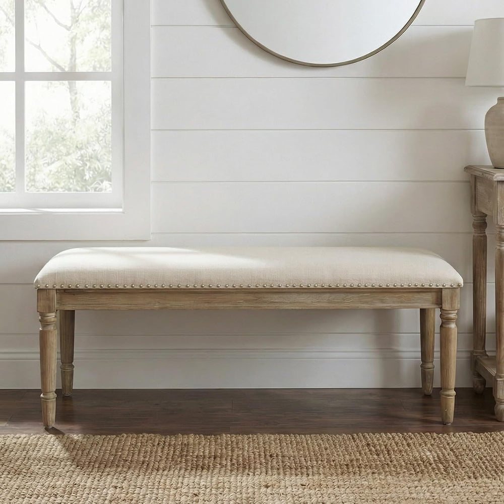 chairus Farmhouse Dining Bench 46" Wooden Entryway Bench with Padded Sea...