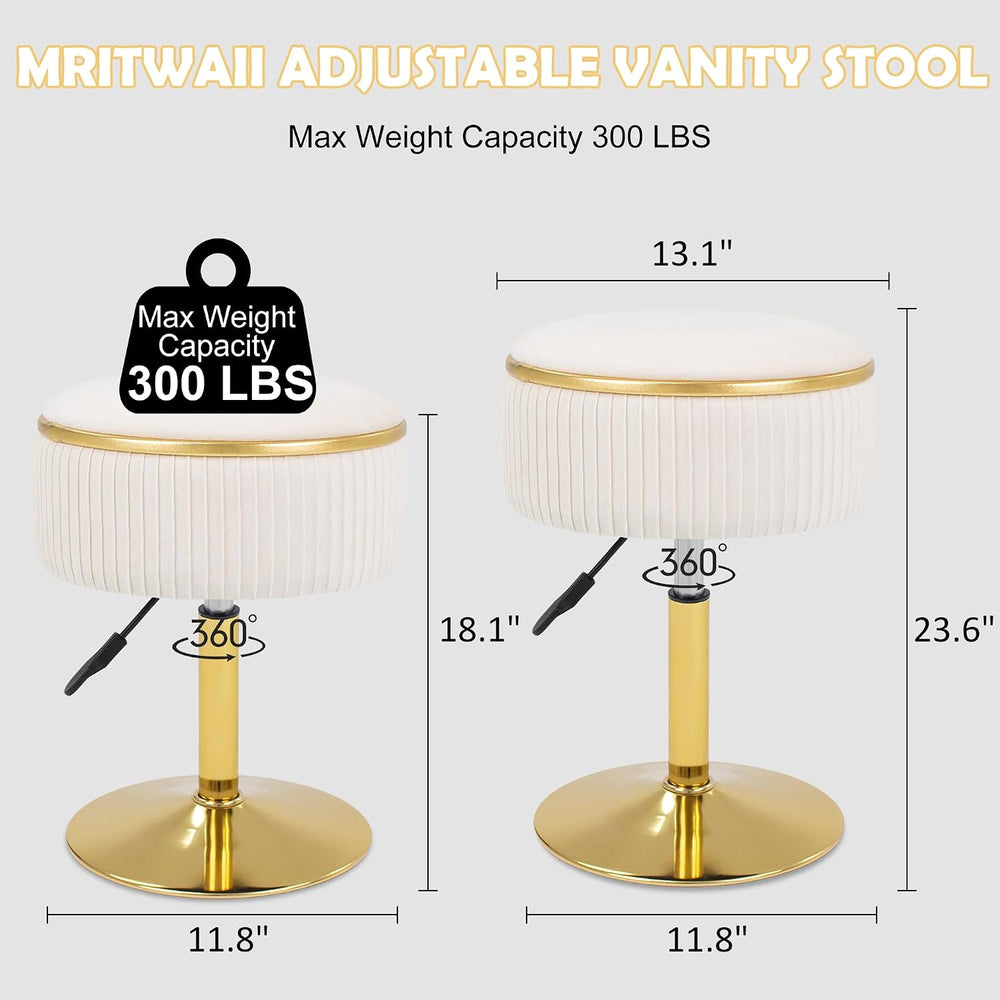 Adjustable Vanity Stool, Velvet Makeup Stool with Storage Beige | Small Vanit...