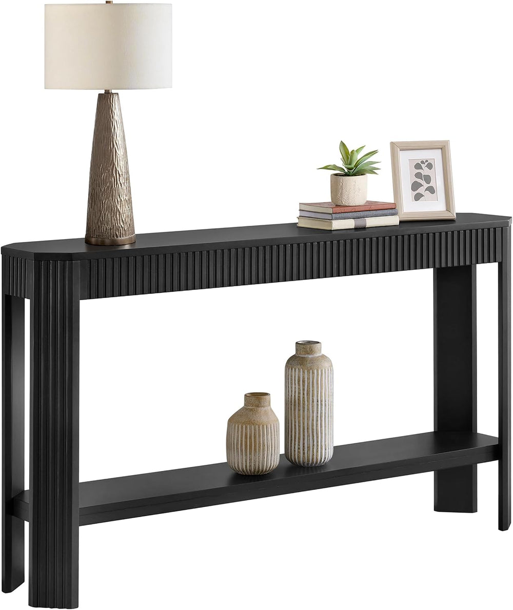 Alaterre Furniture Fluted Solid Wood Console Table, Black, 56”x12”x32” | Mode...