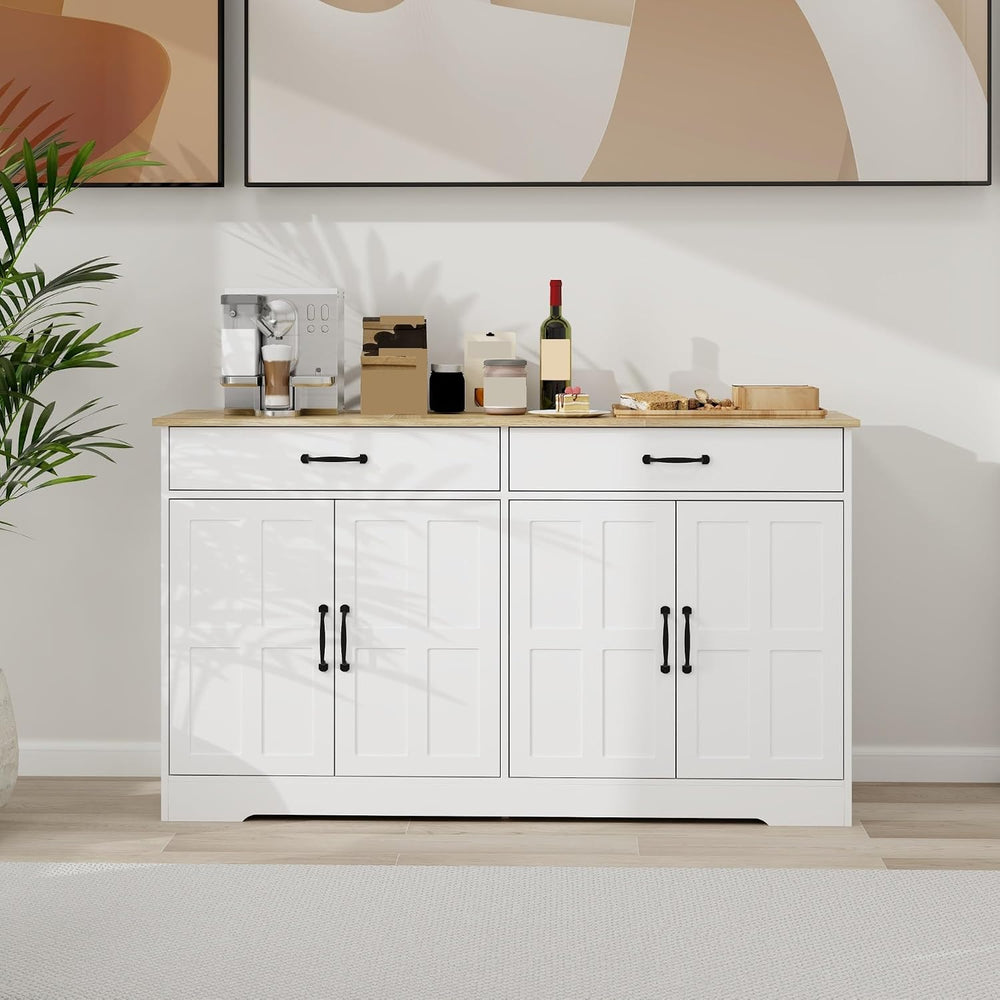 Large Farmhouse Buffet Cabinet Storage Sideboard, with 2 Drawers and 4 Doors,...