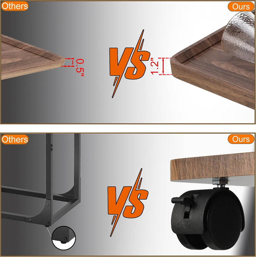 C Shaped End Table for Couch, Adjustable Height C Shaped Side Table with Whee...