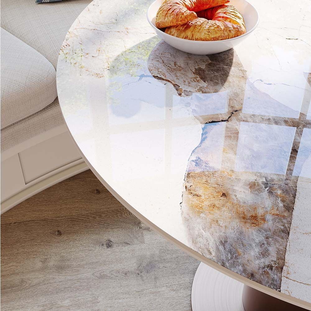 POVISON Round Dining Table, 35" Modern Sintered Stone Kitchen Table for ...