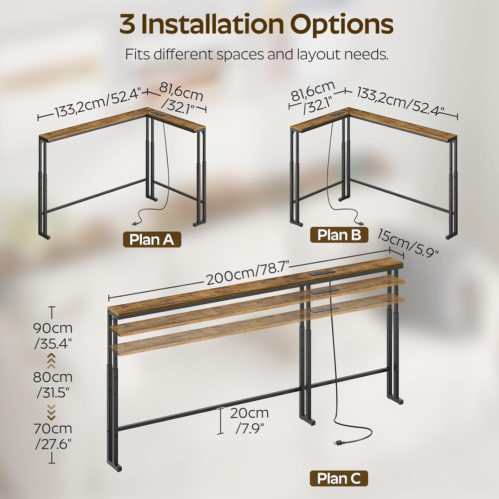 YATINEY 78.7" Narrow Console Table with Adjustable Height (27.6"-35...