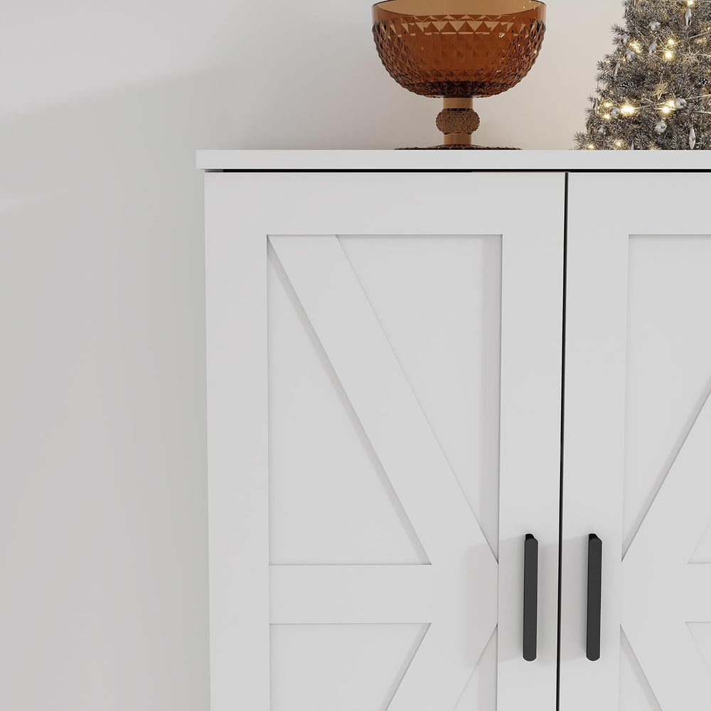 Farmhouse Storage Cabinet with 4 Door, Kitchen Pantry Storage with 4 Adjustab...
