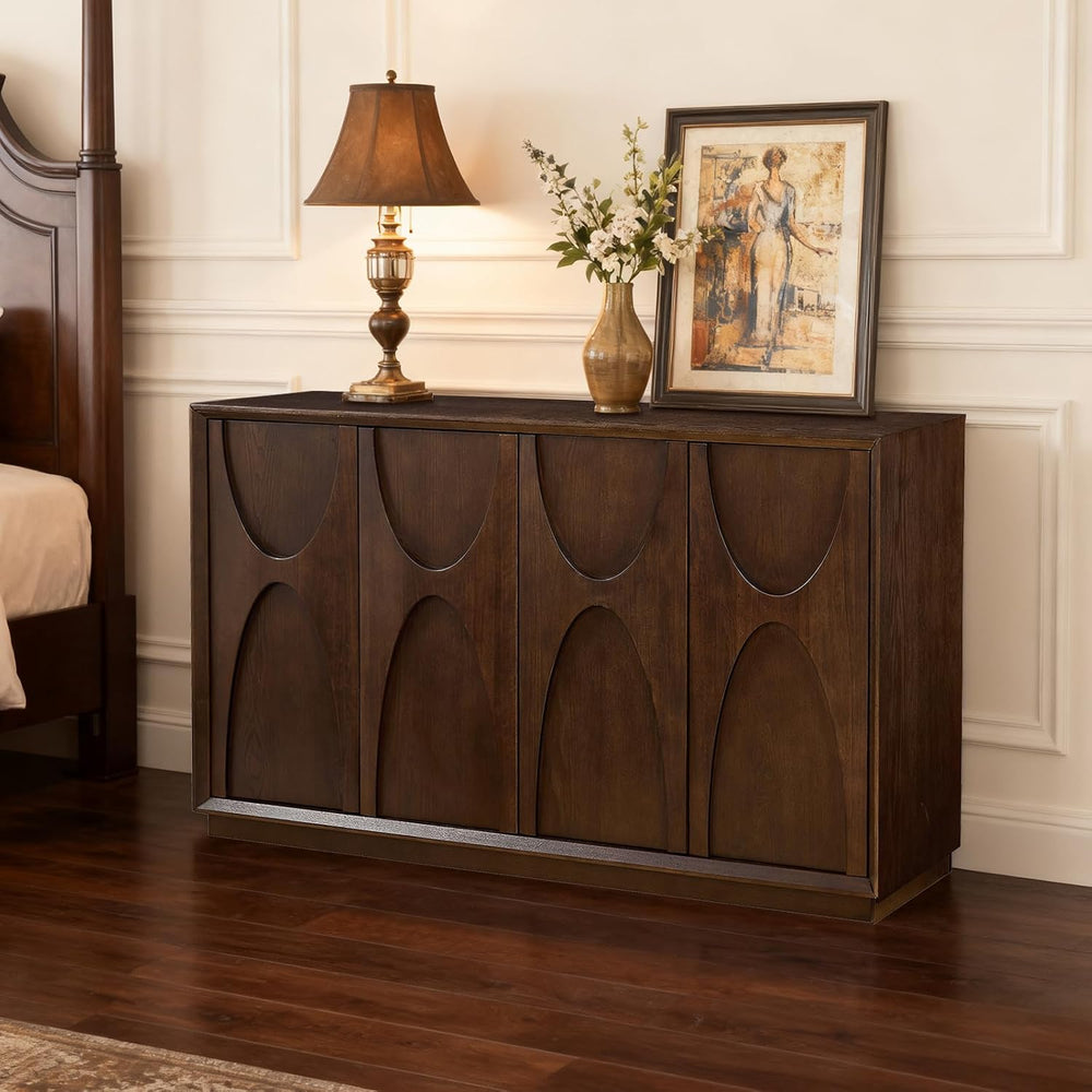 59" Sideboard Buffet Cabinet with Storage, Mid-Century Modern Sculpted D...