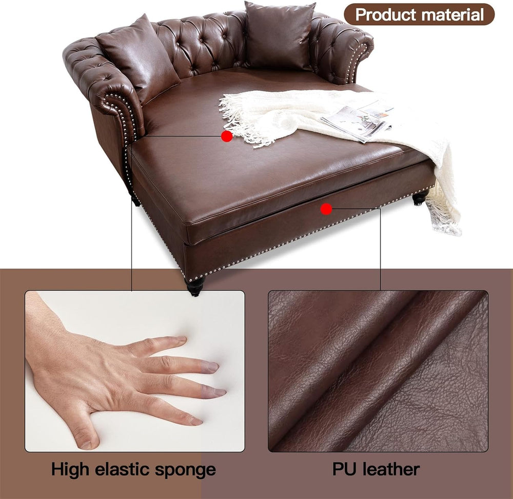 63" Oversized Chaise Lounge Chair, Double Chaise Lounges Sofa, Faux Leat...