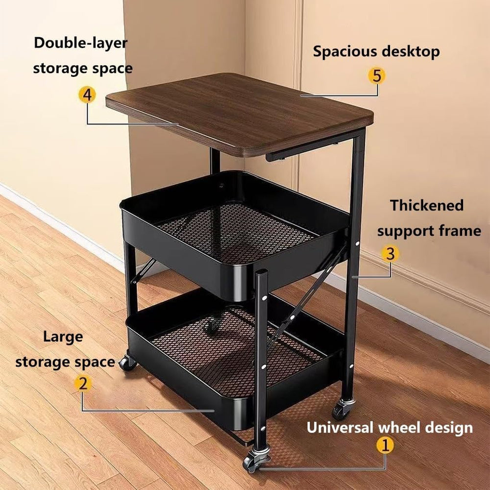 Foldable Narrow Modern Sofa Table with Open Storage Shelves, Movable Side Tab...