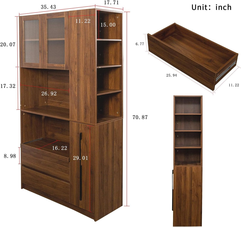 70.87" Tall Microwave Cart with Storage, Kitchen Pantry Cabinet with Mul...