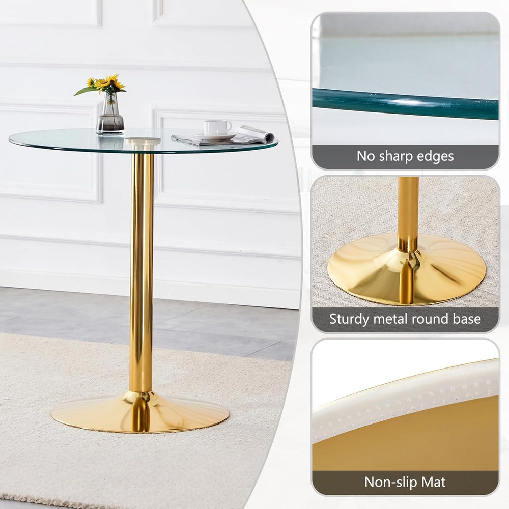 Glass Dining Table Set for 2, Round Bistro Set with Metal Frame, Compact 3-Pi...