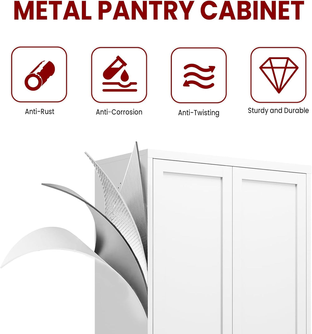 AQY Kitchen Pantry Cabinet,72" White Pantry Storage Cabinet with 5 Tier ...