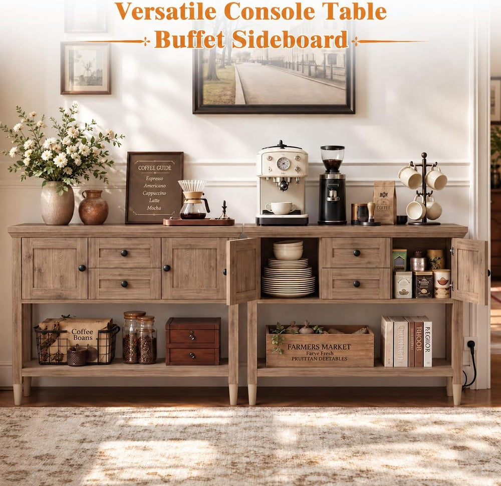 Unikito Farmhouse Console Table, Entryway Table with Drawers & Cabinets