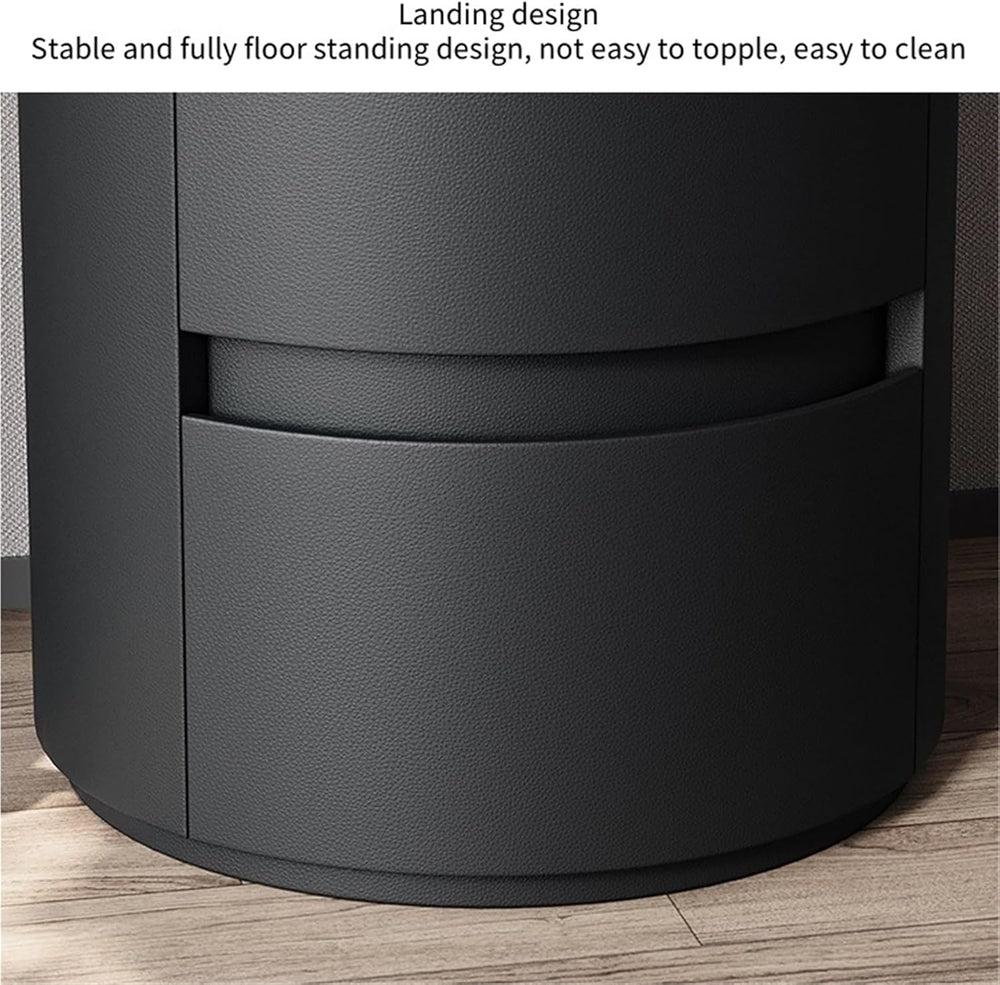 Modern Round Nightstand with 2 Drawers Wooden Bedside Table Minimalist Night ...