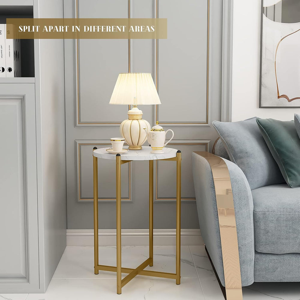 Lamerge Coffee Table Set of 3,Modern Faux Marble Top with Golden Frame,1 Coff...