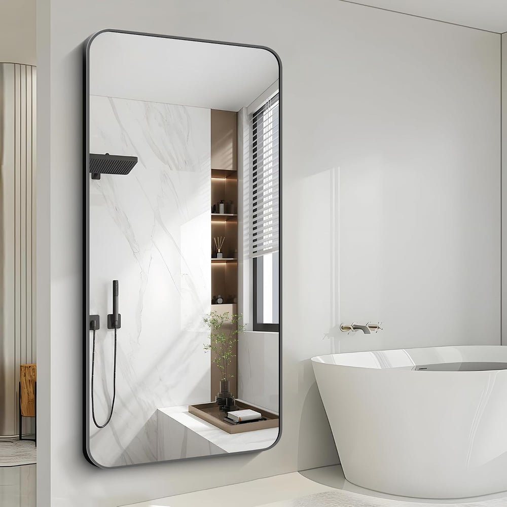 Large Bathroom Mirror 72x36 Inches, Black Oversized Wall Mirror for 2 Sinks A...