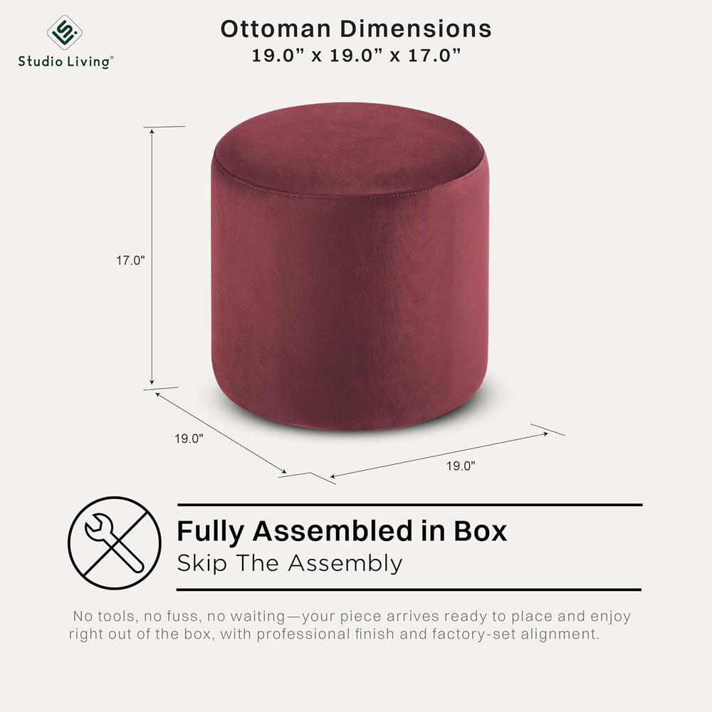Studio Living® 19” Wentworth Ottoman Round Soft Velvet Bench, Stationary Otto...