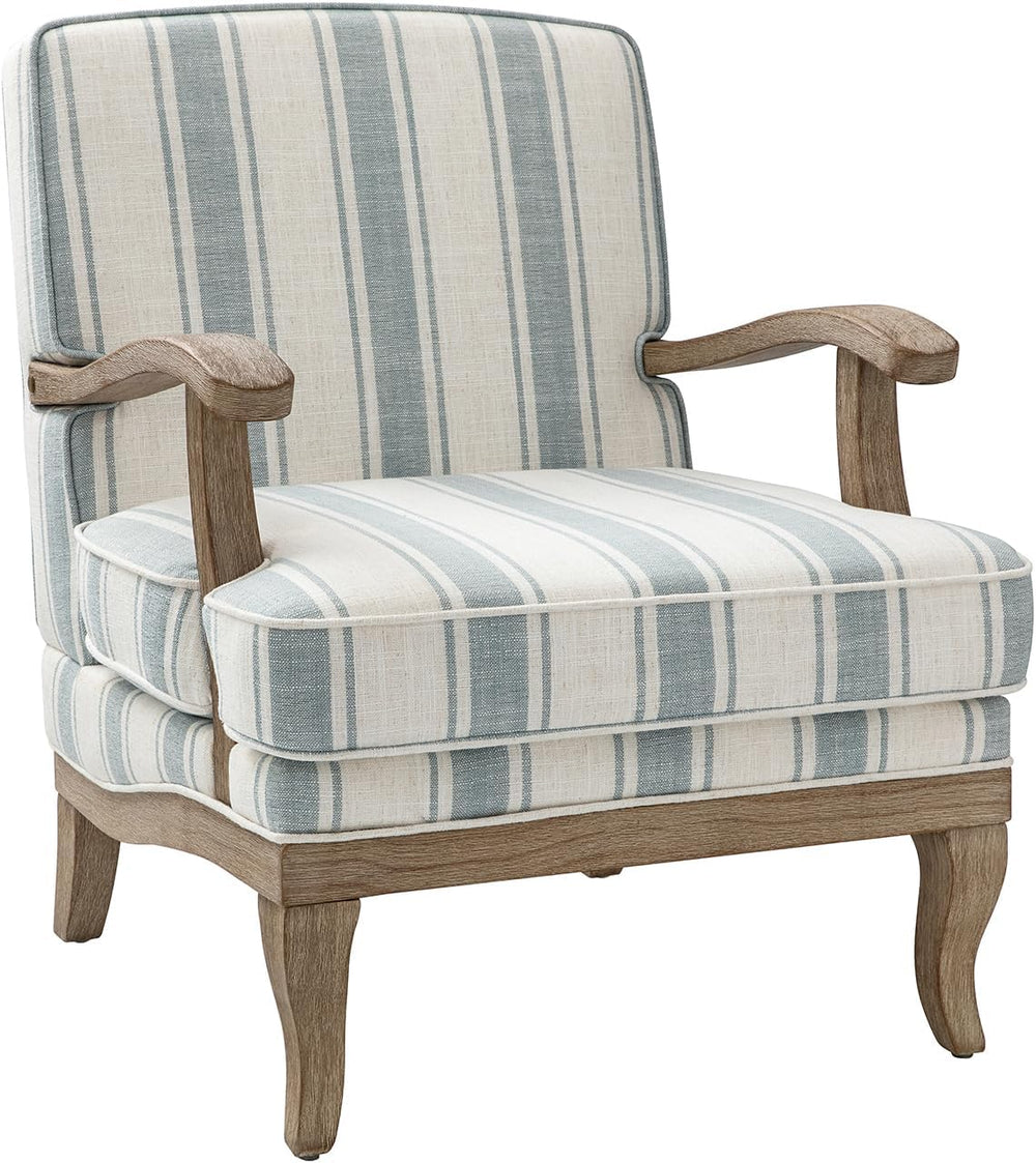 HULALA HOME Farmhouse Striped Accent Chair with Solid Wood Legs, Blue | Comfy...