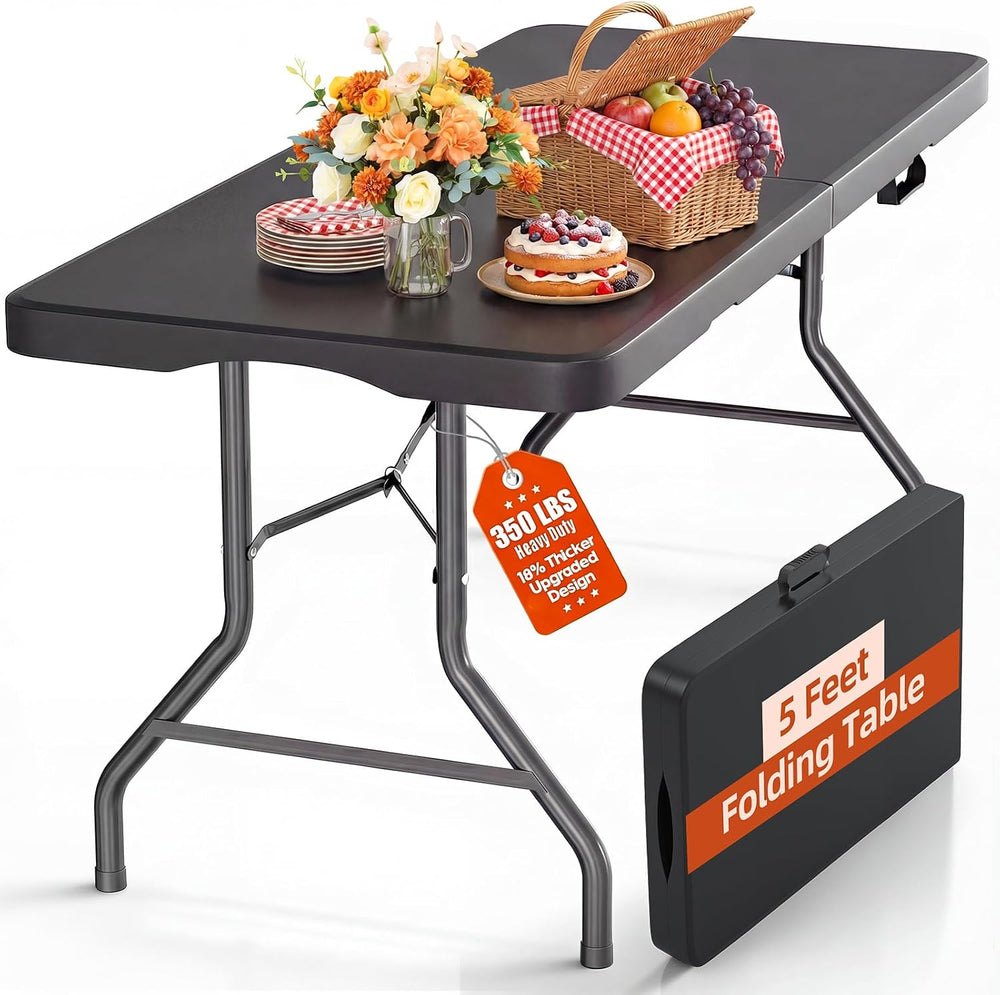 5ft Folding Table Heavy Duty 350 LBS Capacity Foldable Table with 18% Thicker...